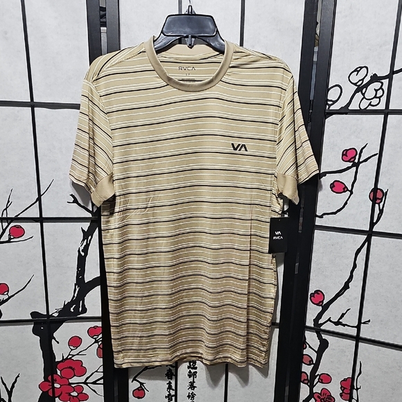 RVCA Men's Beige Striped Tee Small New - Picture 1 of 6